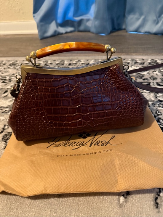 Patricia Nash Handbags - Patricia Nash Dark Brown Croc-Embossed Satchel with Tortoiseshell Top Handle
